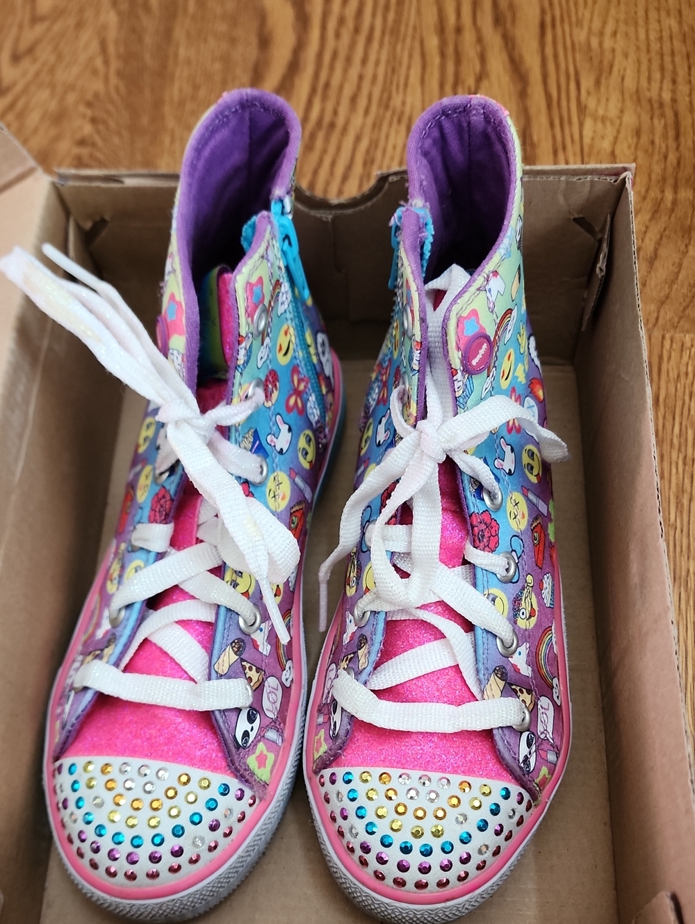 Skechers Twinkle Toes Emoji High-Top Sneakers, VGUC, Working, Girl's Size 2